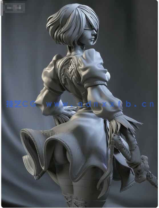 [独立角色] 2B华丽姿态《尼尔：机械纪元》游戏角色雕塑3D打印模型(图5)