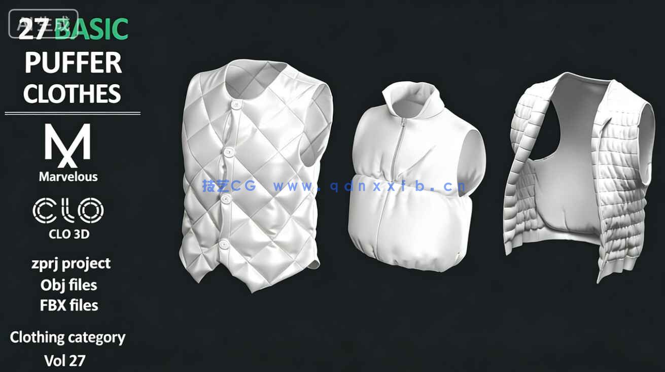 27件时尚女性羽绒棉服大衣夹克帽子等服装3D模型合集(图4)