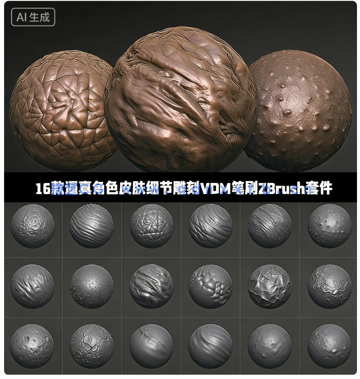 16款逼真角色皮肤细节雕刻VDM笔刷ZBrush套件