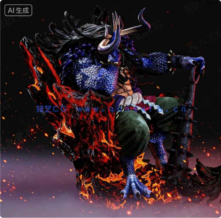凯多Kaido坐姿《海贼王》动漫角色雕刻手办3D打印模型(图8)