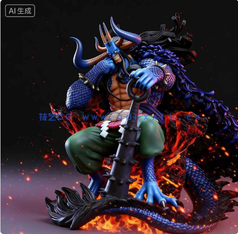 凯多Kaido坐姿《海贼王》动漫角色雕刻手办3D打印模型(图10)