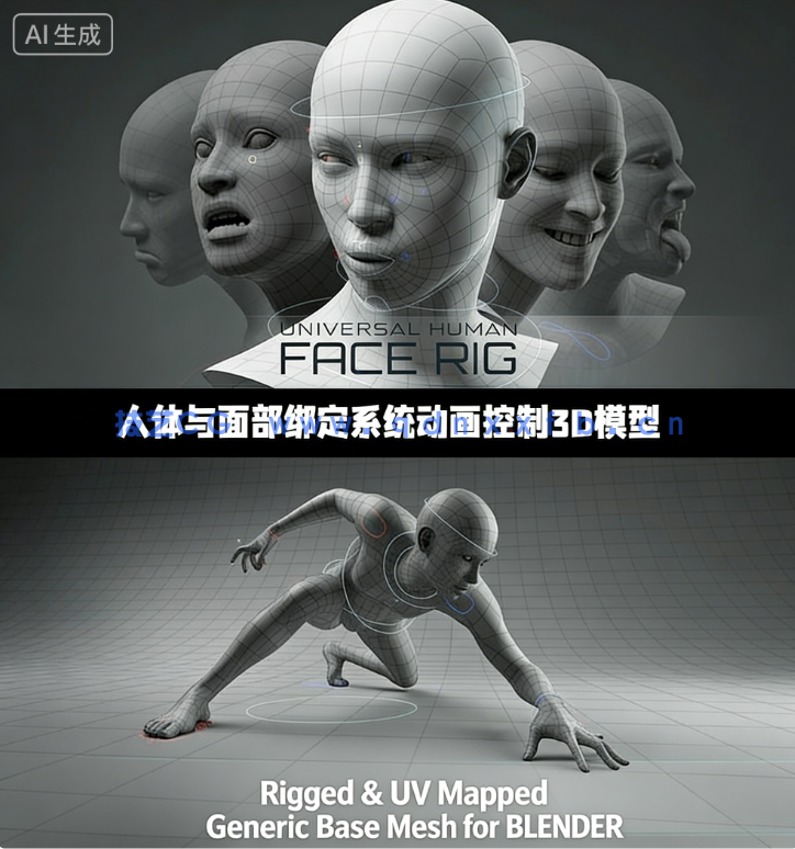 人体与面部绑定系统动画控制3D模型