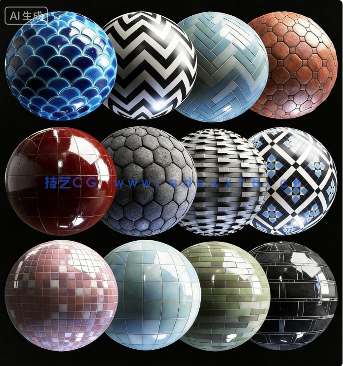 12组Blender高质量瓷砖类PBR材质素材资源包