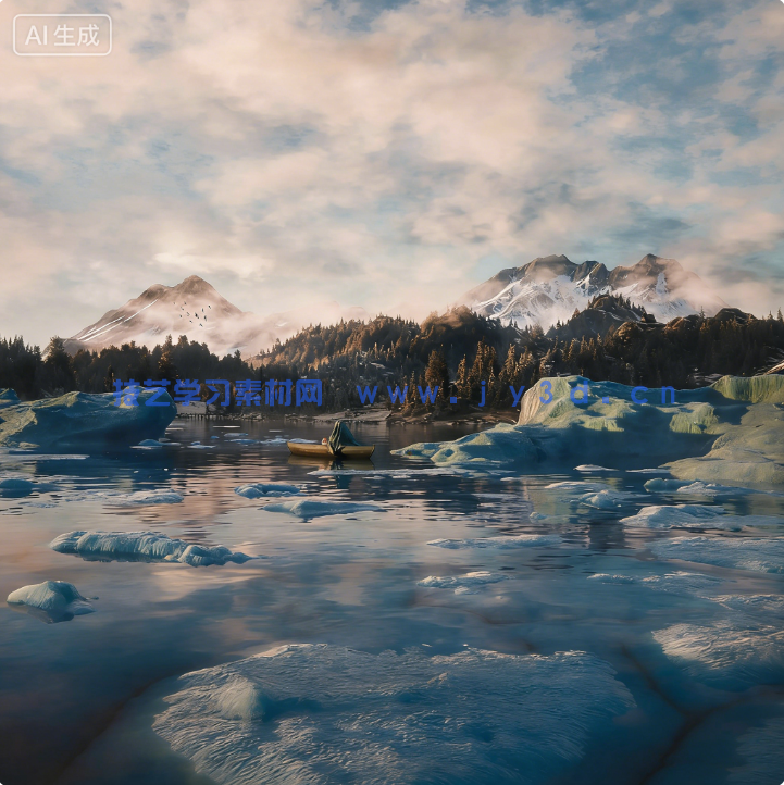 Blender冰川湖泊森林场景模型