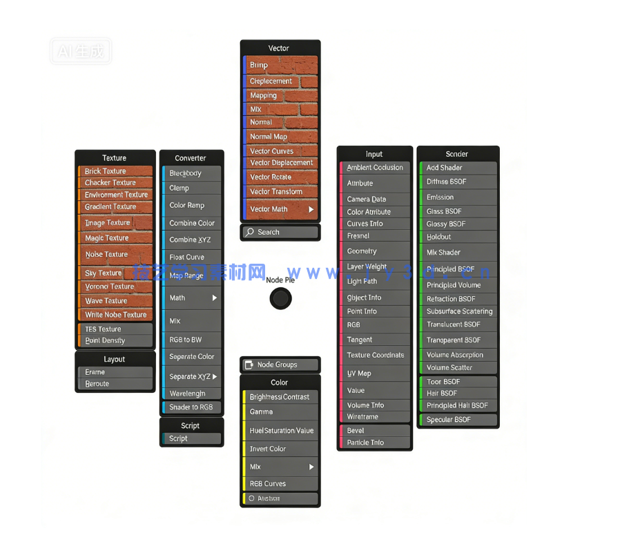 Node Pie节点菜单快速整合Blender插件V1.2.52版(图2) Node Pie节点菜单快速整合Blender插件V1.2.52版(图2)