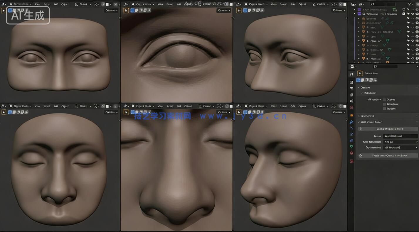 【中文字幕】Blender人物头部雕刻建模全面核心技术训练视频教程(图4) 【中文字幕】Blender人物头部雕刻建模全面核心技术训练视频教程(图4)