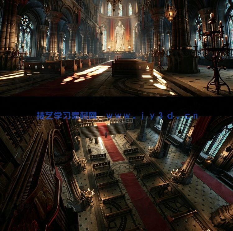 哥特式大教堂建筑内部环境场景UE游戏素材(图1)