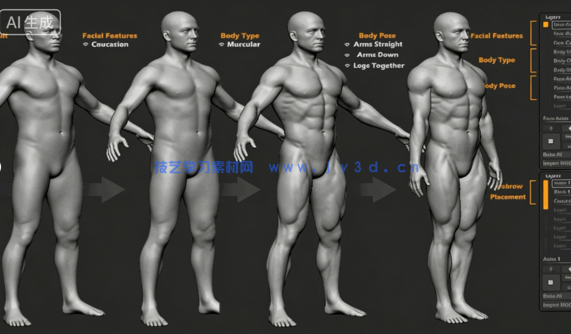 [独立角色] 男性女性角色肌肉骨骼建模雕刻基础网格3D模型合集(图2)