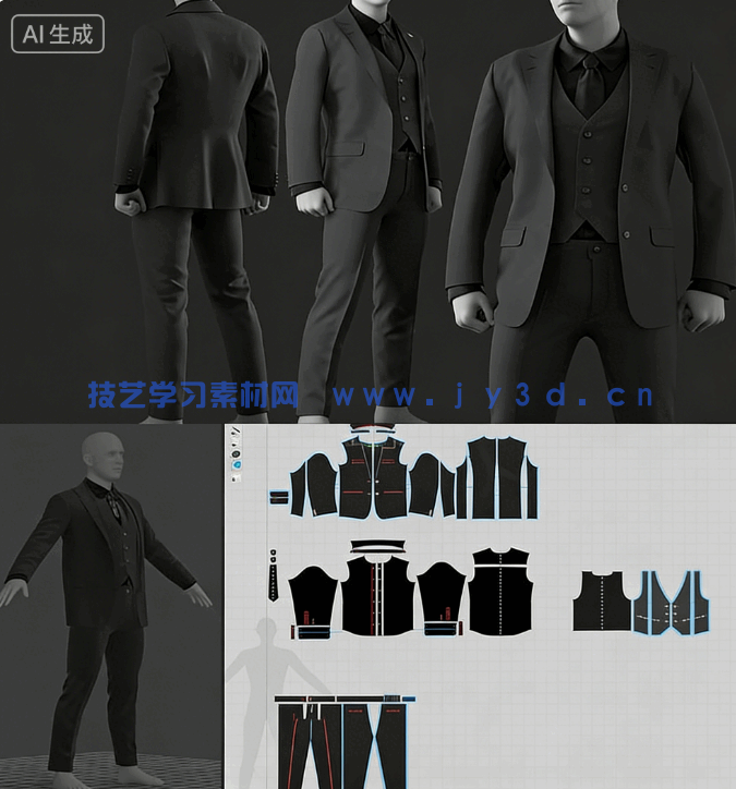 [服装首饰] 男性西装男士服装Marvelous Designer和CLO 3D项目文件3D模型(图1)