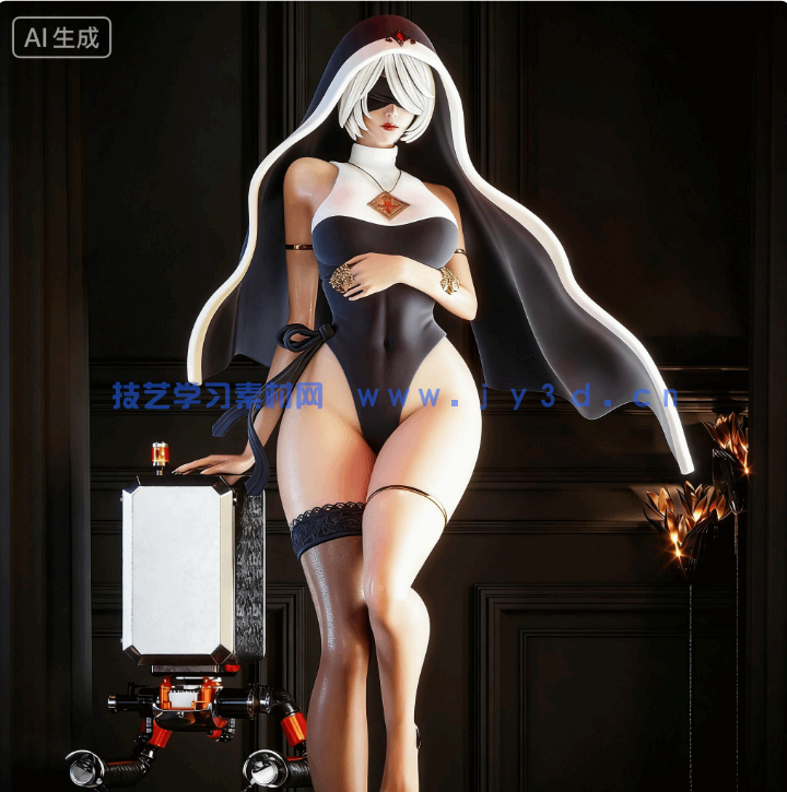 [3D打印人物] 尤尔哈2B修女服饰《尼尔：机械纪元》游戏角色雕刻手办3D打印模型(图2)