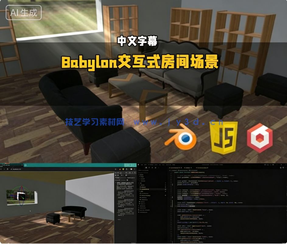 【中文字幕】3D引擎Babylon网页交互式3D房间场景制作视频教程(图6)