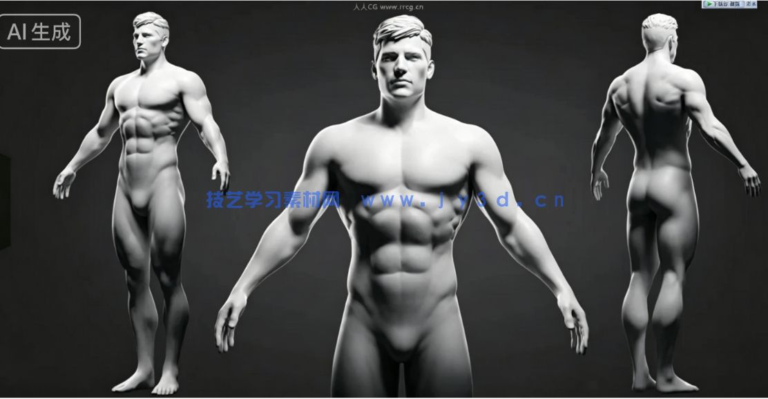 男性女性角色肌肉骨骼建模雕刻基础网格3D模型合集(图6)