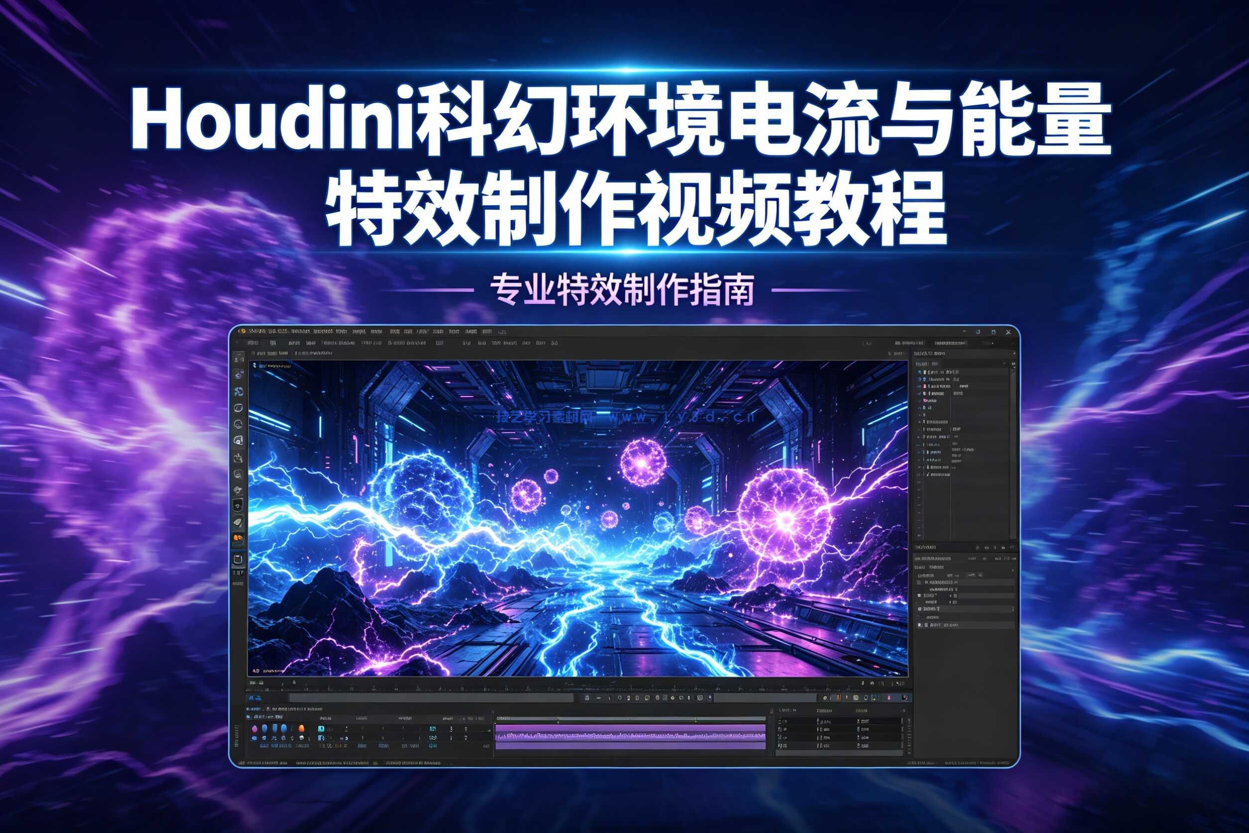 Houdini科幻环境电流与能量特效制作视频教程