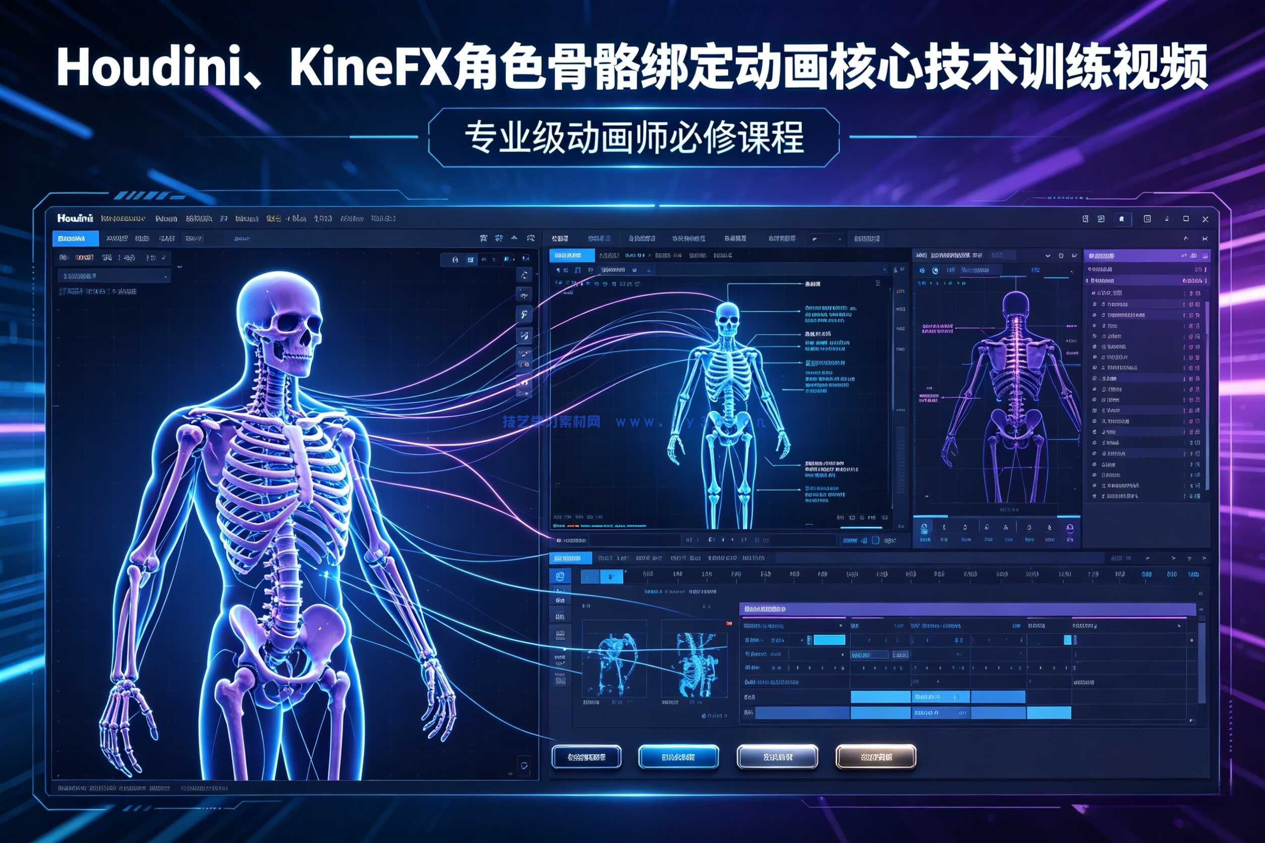 Houdini、KineFX角色骨骼绑定动画核心技术训练视频