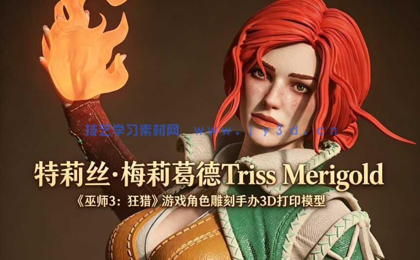 特莉丝·梅莉葛德Triss Merigold《巫师3：狂猎》游戏角色雕刻手办3D打印模型