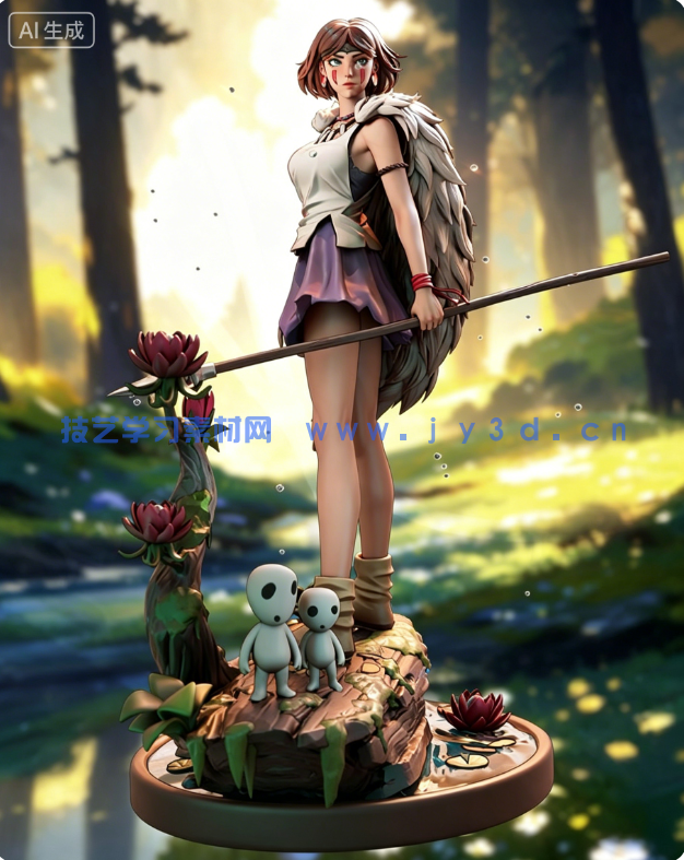  珊San《幽灵公主》动漫角色雕刻手办3D打印模型(图2)