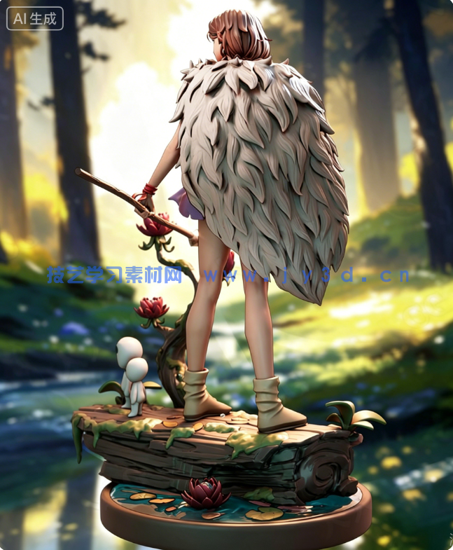  珊San《幽灵公主》动漫角色雕刻手办3D打印模型(图4)