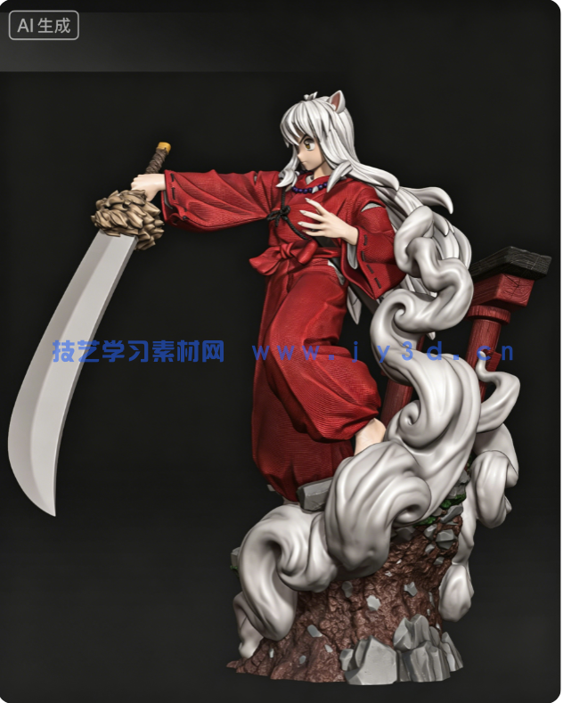 犬夜叉Inuyasha持刀造型《犬夜叉》动漫角色雕刻手办3D打印模(图5)