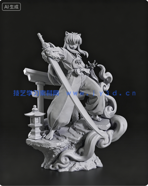犬夜叉Inuyasha持刀造型《犬夜叉》动漫角色雕刻手办3D打印模(图7)