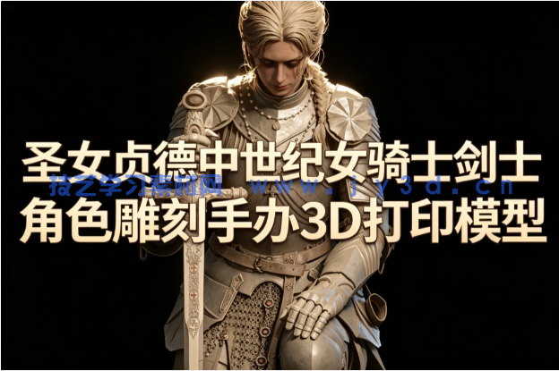 圣女贞德中世纪女骑士剑士角色雕刻手办3D打印模型