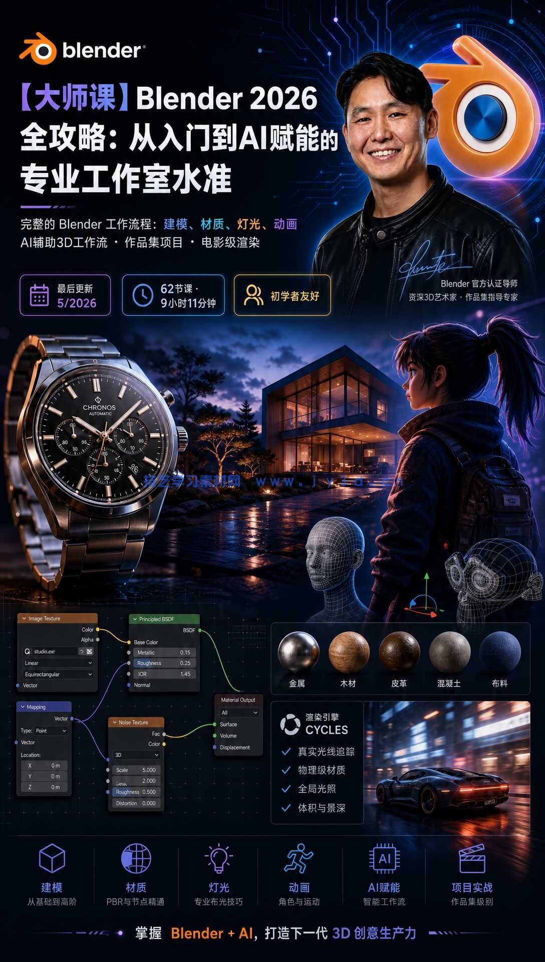 【大师课】Blender 2026 全攻略：从入门到AI赋能的专业工作室水准