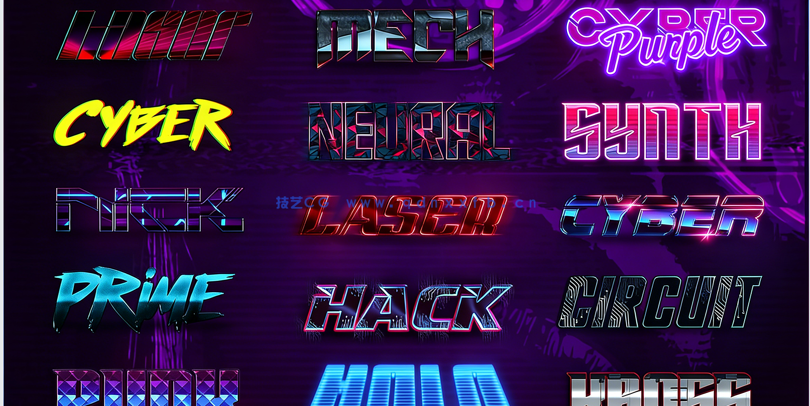 赛博朋克风格艺术字体特效PS平面素材合集(图1)