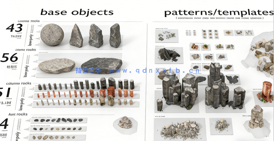 300多个C4D卡通风格游戏风景岩石假山石头模型合集(图2)