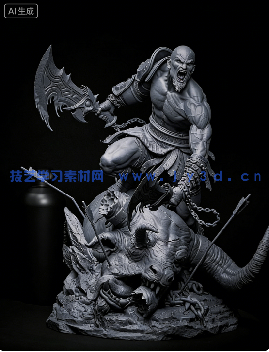 奎托斯Kratos站姿《战神》游戏角色雕刻手办3D打印模型(图12)